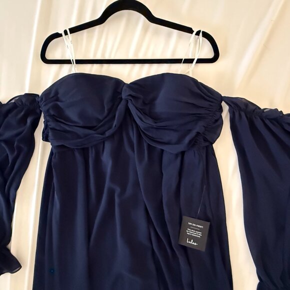 Lulu's Glorious Invite Navy Blue Knotted Off-the-Shoulder Maxi, XL - Picture 4 of 6